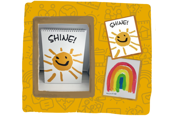 House of Shine's Shine Journal with sunshine painting, and rainbow and shine note cards