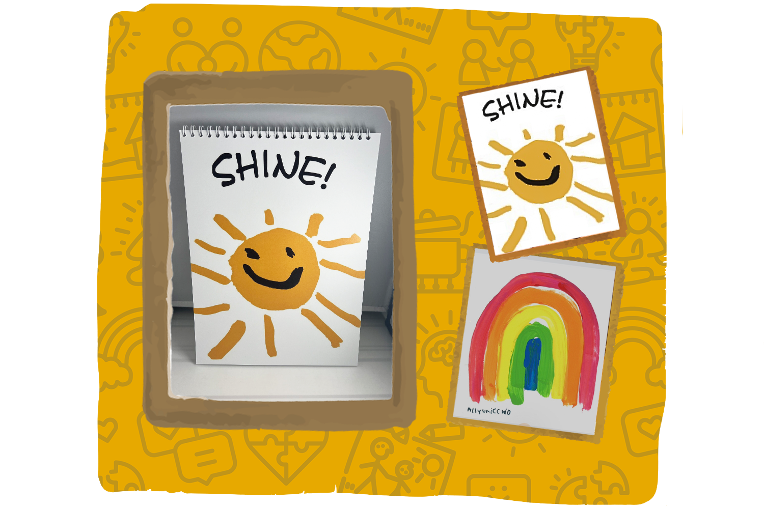 House of Shine's Shine Journal with sunshine painting, and rainbow and shine note cards